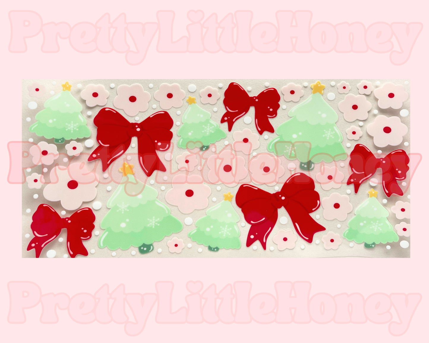 Red Bow Green Tree Flowers Christmas Wrap