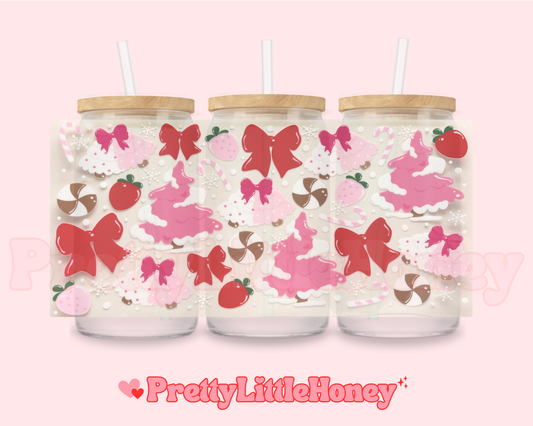 Strawberry Bow Snowy Tree Christmas Wrap